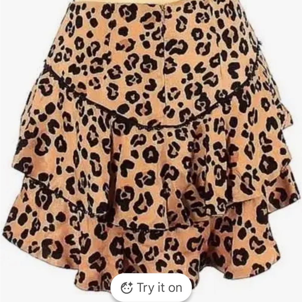 Olivaceous Leopard Print Tiered Ruffle Skirt - Tan & Black